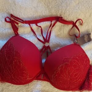 Cacique Red Lace Strappy Bra